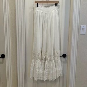 Free People Pants Wide Leg Flare Embroidered Lace Floral Baggy Pull On Medium
